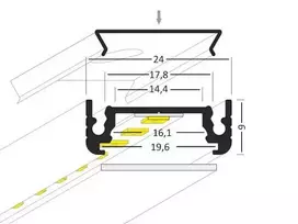 LED juostos profilis SURFACE14 EF/TY, anoduotas aliuminis, 2m