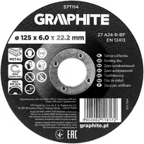 Graphite Šlifavimo diskas, aliuminio oksidas metalui 125 x 6,0 x 22,2 mm, 27 A24-R-BF, išgaubtas
