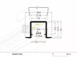 3m LED juostos profilis SMART-IN10, anoduotas