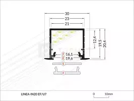LED juostos profilis LINEA-IN20 EF/U7, juodas, 2m