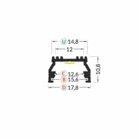 Bikuvalt LED juostos profilis UNI12 BCD/U, anoduotas aliuminis, 2m