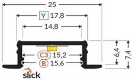 Bikuvalt LED juostos profilis GROOVE14.V2 BC3/Y, anoduoto aliuminio, 2m