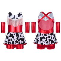 Girls Cowgirl Dress Cross Shoulder Straps Fringed Chest Backless Metallic Gloss Party Costume 5-6 Years raudona