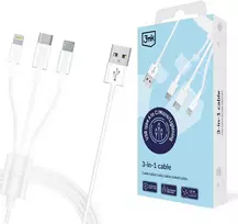 3Mk Protection 3mk Cable 3in1 USB-A - micro USB / Lightning / USB-C 1.2m 20V/2.4A 15W - baltas