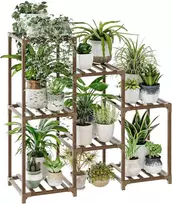 Bamworld medinė augalų lentyna, 7 vazonų laikiklis, karbonizuotas eukaliptas, 81,3 × 30 × 86,4 cm