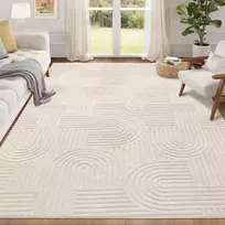 Enyhom trumpaplaukis kilimas, 140 × 200 cm, poliesteris, neslystantis, 3D efektas, bežinis, WQXT