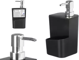 Juodas kempinės laikiklis su muilo dozatoriumi 650 ml, 20×9×9.5 cm, 12361, Kinvara