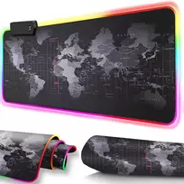 Podświetlana Apšviestas RGB LED žaidimų pelės kilimėlis, 80x30 cm, XXL dydžio pasaulio žemėlapis