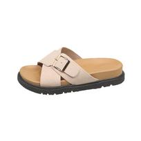 Flat-bottomed Cross-strip Flip-flops, New Style Women's Beach Sandals, Women's Shoes 35 chaki