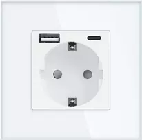 Gniazdo Lizdas Vienas lizdas 2P+Z, Schuko, USB-A + USB-C, išvestis 5VDC maks. 3A, baltas