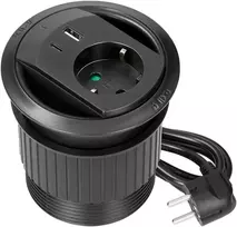 Gniazdo Lizdas Įleidžiamas lizdas su USB įkrovikliu, kabelio sandarikliu ir 1,4 m laidu, 1x2P+Z (Schuko), 2xUSB (A+C tipo; PD20W), juodas