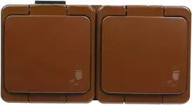 Gniazdo Lizdas Dvigubas 2P+Z lizdas, atsparus vandeniui, su gaminio spalvos dangteliu, IP44, SMART, rudas