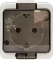 Gniazdo Lizdas Vienas lizdas 2P+Z SCHUKO atsparus purslams su dūmų sklende IP44, SMART, baltas