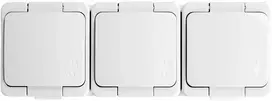 Gniazdo Lizdas Trigubas lizdas 3x 2P+Z SCHUKO atsparus vandeniui su atvartu, IP44, SMART, baltas