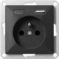 Gniazdo Lizdas Lizdas su USB įkrovikliu, 2P+E, Pearl, 16A, 250V, PT-16P/USB, juodas