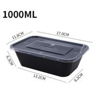 1000ml Stiklinė vienkartinė išsinešimui pietų dėžutė Indai Galima šildyti mikrobangų krosnelėje Stačiakampė Juoda plastikinė lėkštė Maisto pakuotės dėžutė