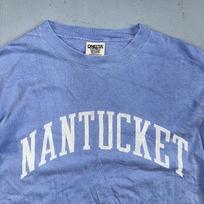 Oneita Nantucket VINTAGE Marškinėliai JAV Bostonas Paprastas Šriftas Grafinis Logotipas Šviesiai Mėlynas S