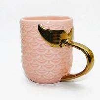 Mermaid Tail Handle Mug with Pearl Glaze Gold Creative Ceramic Golden Tea Coffee Milk Personalized Mugs Fishtail Cup Novelty 301-400ml rožinė