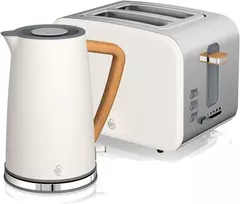 Swan Nordic pusryčių rinkinys – belaidis virdulys 1,7 l 2200 W ir duonos skrudintuvas 900 W, baltas dizainas