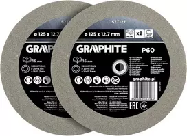 Graphite Tarcze Šlifavimo diskai 125 x 20/16/12,7 x 16 mm, P60, 2 vnt.