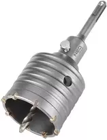 Otwornica 65 mm karbido skylių pjūklas su SDS+ adapteriu ir centravimo grąžtu