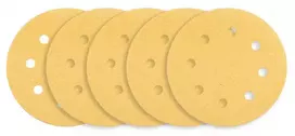 Papier Švitrinis popierius su lipdukais 180 mm, K80, 5 vnt., su 8 skylėmis šlifuokliui 59G263
