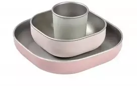 BEABA NERŪDIJANČIO PLIENO 3 VNT. PIETŲ RINKINYS, COTTON CANDY
