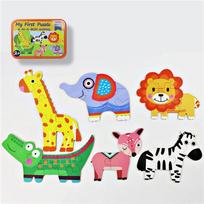 Baby Cartoon 3D Iron Box Wooden Animal/Traffic Puzzles Educational Toy Wooden Puzzle Jigsaw Toy for Children Gift