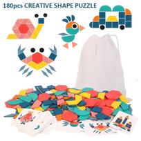 Diikamiiok 180piece Geometric Shape Wooden 3D Puzzles Board Children Montessori Games Educational Toys for Kids Jigsaw Puzzle