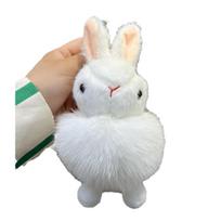 Real Fox Fur Rabbit Keychain Plush Doll Ornament chaki