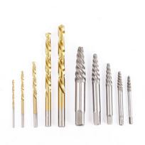 10-Piece Left-Handed Screw Extractor & Drill Bit Set, High-Speed Steel, Titanium Coated.