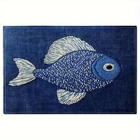 Nautical Fish & Lobster Placemats Blue Striped Embroidered Design Non-Slip Dining Mats for Kitchen Table Cotton Linen Material (as the picture,4PC-32X42cm)