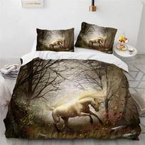 Cartoon Unicorn Floral Microfiber Flying Horse Bedding Set Single Twin Double Queen King Cal King Size Bed Linen Set 135x200cm