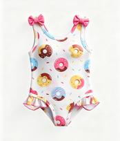 One Piece Swimsuit for Little Girls, Sleeveless Ruffle Donut Print Bathing Suit for Kids 1-8 Years 1-2Y įvairiaspalvis