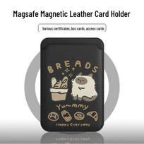 French Baguette Cat MAGsafe Leather Card Holder Phone Case for Apple Single Card Slot