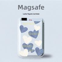 MagSafe Compatible Leather Card Holder Apple Phone Case with Heart Oil Painting Design Single Card Holder