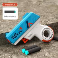 Foldable Mini Soft Bullet Toy Gun Spinner Revolver Design Stress Relief Outdoor Shooting Game Toys for Kids Adults Gifts mėlyna