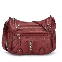 Women's Bag Soft Leather Crossbody Bag Middle-aged Mother's Bag Large Capacity Shoulder Bag raudona