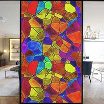 Spalvota matinio stiklo plėvelė su vitražo efektu, modernaus meno geometrinis raštas, langų lipdukai, nepermatoma, lipni, Europos namų dekoras, privatumas (as the picture,40x60cm)