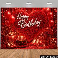 2D Women Red Rose Happy Birthday Backdrop High Heels Cake Party Background 47.2x31.5inch/120*80cm