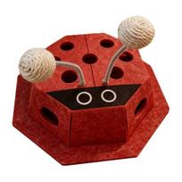Cat Enrichment Box Felt Ladybug Multi-Hole Box Cat Puzzle Toy Interactive Cat Spring Ball Toy for Indoor Kittens Entertainment Mental Stimulation raudona