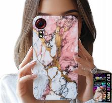 Etui Do Samsung Galaxy Xcover 5 - Różowo Biały Marmurek, Kamienne Wzory