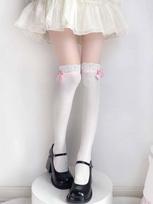 Lace Top Lolita Thigh Highs Balletcore Cotton Knee Socks White  Grey Ribbed Ankle Socks Kawaii Bow School Stockings for Teens One Size