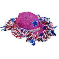 Glitter Cowboy Hat with Star Patch and Festive Fringe Trim for Patriotic Themed Parties and Celebrations one size