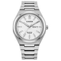 CITIZEN Integrated Super Titanium™ Series 100m Waterproof Solar Quartz Super Titanium Strap Men's Watch White Dial AW0130-85A mėlyna