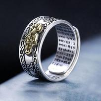 Chinese Feng Shui Pixiu Ring Silver Plated Copper Coins Adjustable Rings for Women Men Amulet Wealth Lucky Jewelry Birthday Gift resizable