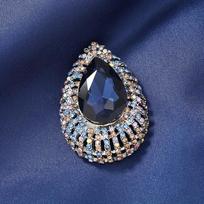 Fashion Women Men Shining Waterdrop Crystal Brooch Badges Elegant High-end Party Banquet Clothing Suit Pin mėlyna