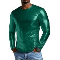 Men’s Long Sleeve Crew Neck T Shirt Slim Fit Soft Satin Look Pullover Basic Top for Everyday Wear M žalia