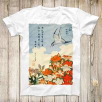 Katsushika Hokusai Cuckoo and Azaleas Painting Design Tee Japan Art, Unisex Shirt XL