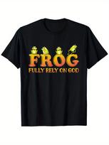 Fully Rely On God Frog T-Shirt | Unisex Casual Short-Sleeved Crew Neck T-shirt, 100%, S-XXXL, Digital Heat Transfer Print, Flared Hem S įvairiaspalvis